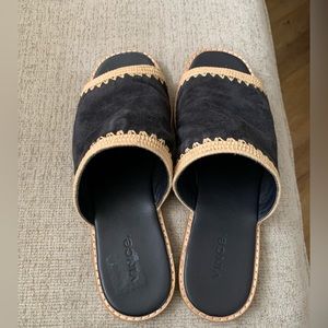 Vince Padmore Raffia trim suede Slip on Sandals Boho Slides size 8